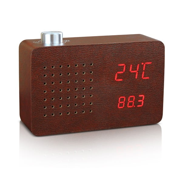 Tmavě hnědý budík s červeným LED displejem a rádiem Gingko Radio Click Clock-image-1