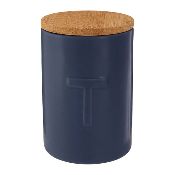 Tmavě modrá dóza na čaj s bambusovým víkem Premier Housewares Fenwick-image-1