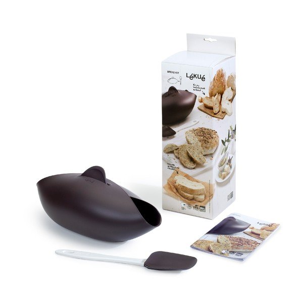 Set hnědé silikonové formy a špachtle na pečení chleba Lékué-image-2