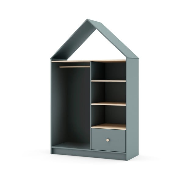 Otevřená dětská šatní skříň šedozelená 110x180x45 cm Estefania – Marckeric-image-2