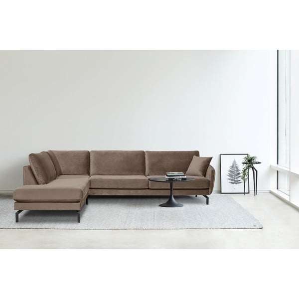 Hnědobéžová sametová rohová pohovka (levý roh) Magic - Scandic-image-1