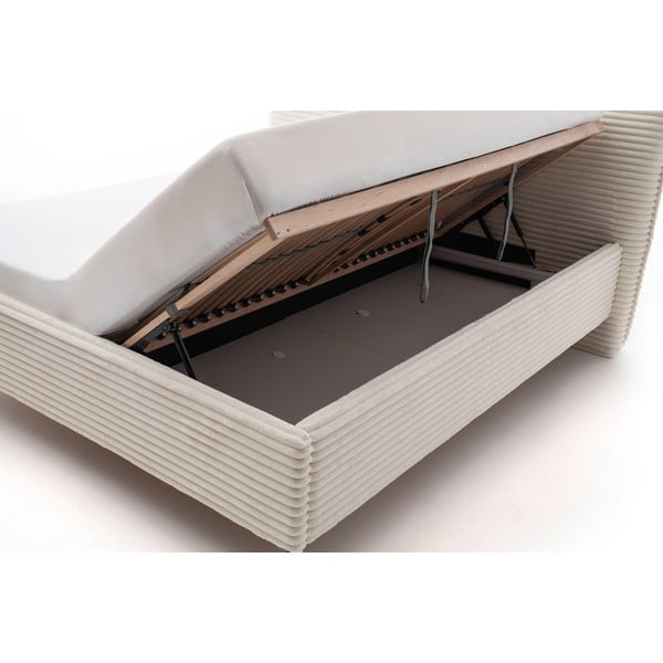 Béžová čalouněná dvoulůžková postel s úložným prostorem s roštem 160x200 cm Matera – Meise Möbel-image-3
