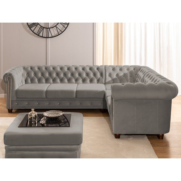 Šedá sametová rozkládací rohová pohovka (pravý roh/do L) York Blik – Ropez-image-4