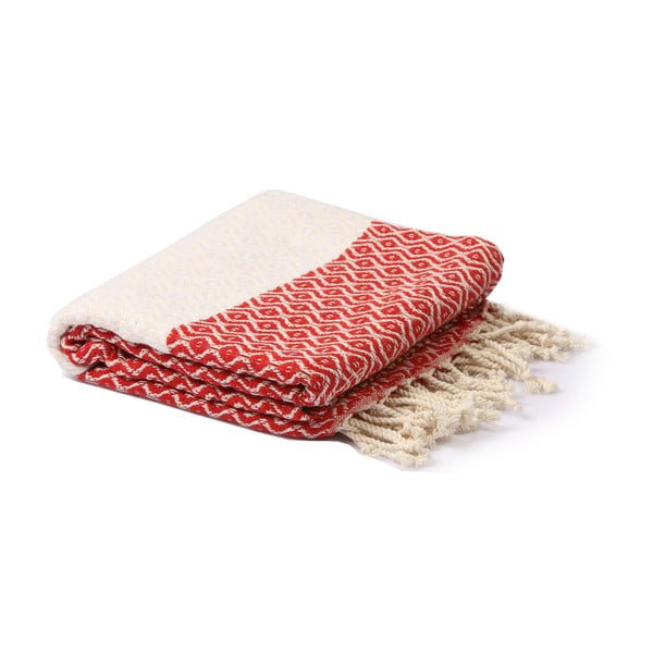 Bílo-červený hammam ručník Spa Time Dot, 95 x 180 cm