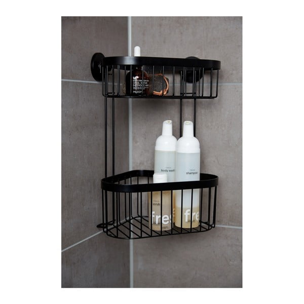 Černý nástěnný dvoupatrový rohový košík Wenko Classic Plus-image-1