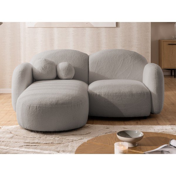 Šedá rohová pohovka z textilie bouclé (levý roh/s lenoškou) Orbit – Ropez-image-1