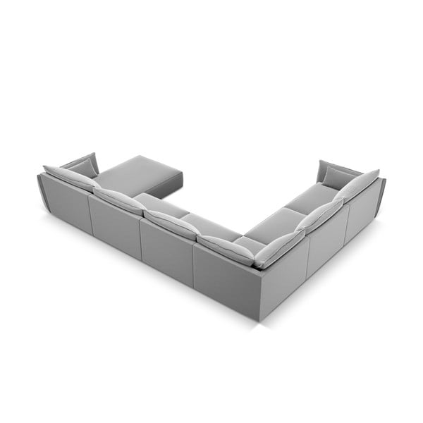 Světle šedá sametová rohová pohovka (levý roh/do "U") Vanda – Mazzini Sofas-image-3