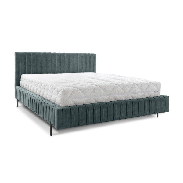 Čalouněná dvoulůžková postel s úložným prostorem s roštem 160x200 cm v petrolejové barvě Plissa – ELTAP