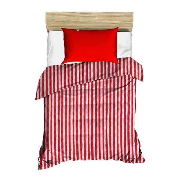Červeno-bílý pruhovaný prošívaný přehoz přes postel Stripes, 160 x 230 cm