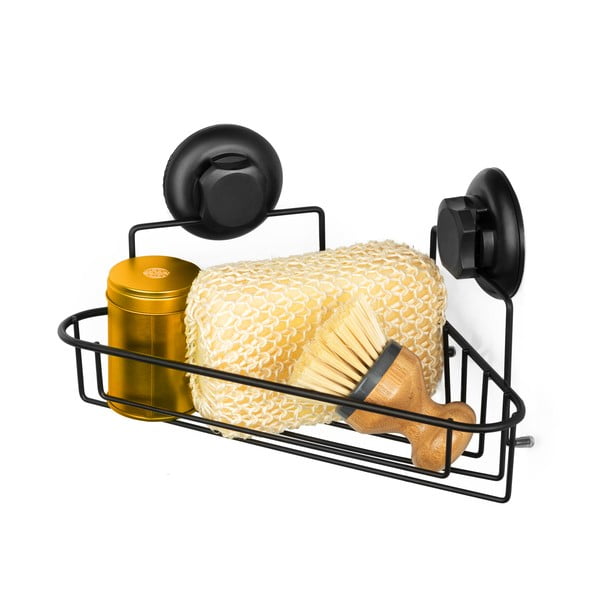 Černá samodržící nástěnná rohová koupelnová polička Compactor Bestlock Black Corner Rack 1 Shelf-image-1