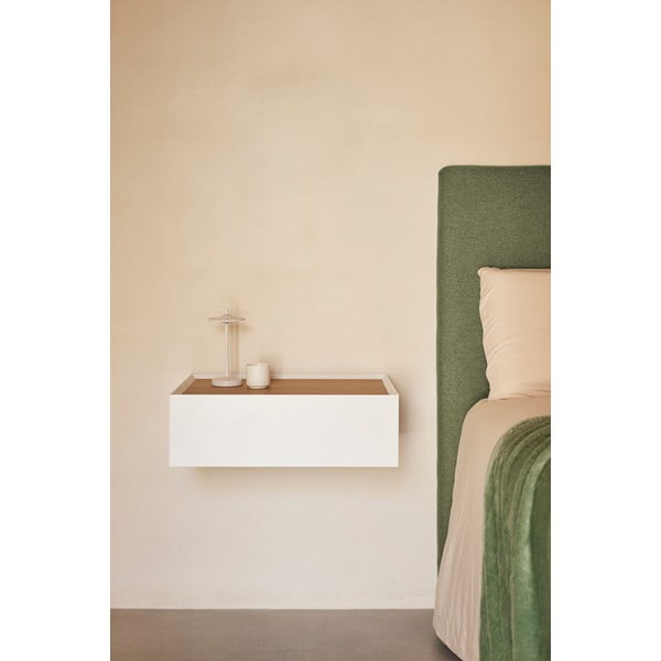 Bílý závěsný noční stolek s deskou v dubovém dekoru Arista – Teulat-image-1