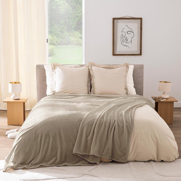 Taupe deka z mikroflanelu 220x240 cm Flanou – douceur d'intérieur-image-1