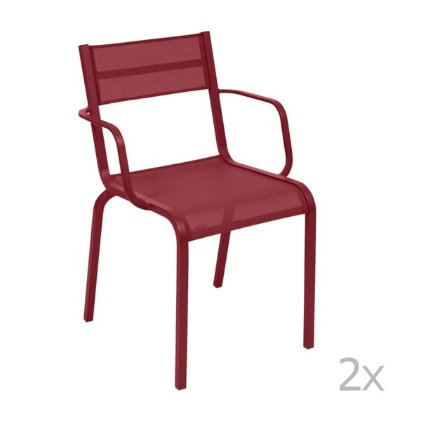 Sada 2 červených kovových zahradních židlí Fermob Oléron Arms