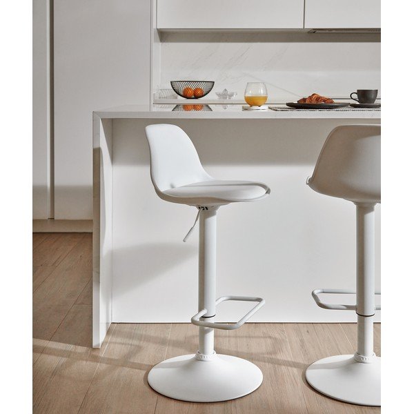 Matně bílá barová židle s nastavitelnou výškou z imitace kůže (výška sedáku 60 cm) Orlando-T – Kave Home-image-2