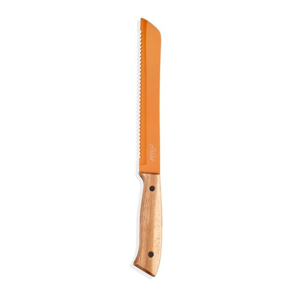 Oranžový nůž na pečivo s dřevěnou rukojetí The Mia Cutt, délka 20 cm