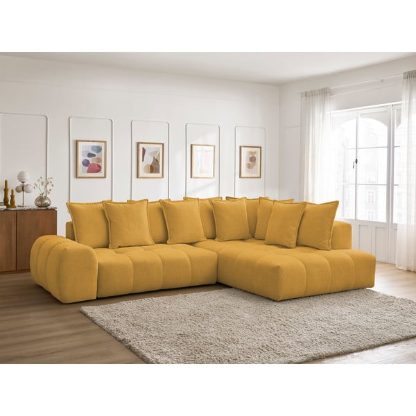 Žinylková rozkládací/s úložným prostorem rohová pohovka v hořčicové barvě (pravý roh/do L) Everest – Bobochic Paris-image-1