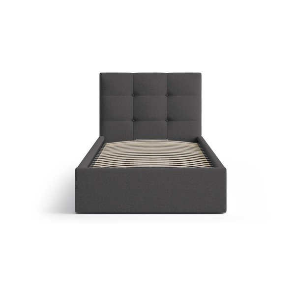 Antracitová čalouněná jednolůžková postel s úložným prostorem s roštem 90x200 cm Phaedra – Micadoni -image-3