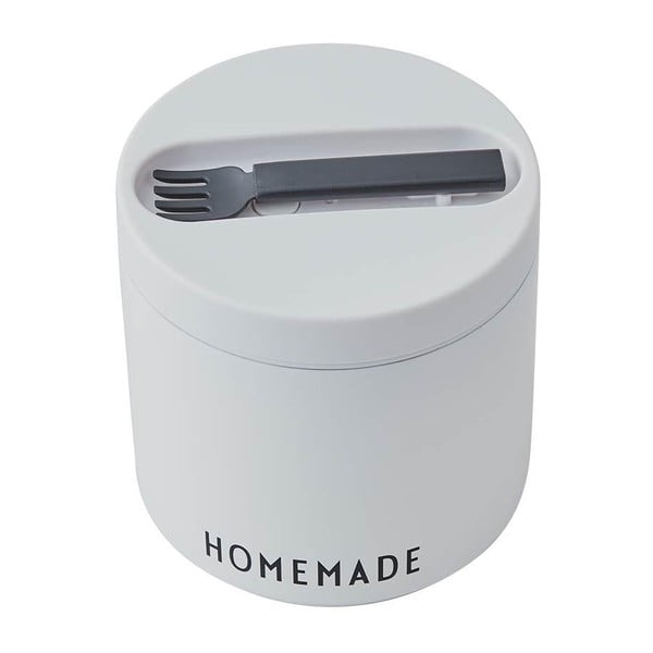 Bílý svačinový termo box s lžící Design Letters Homemade, výška 11,4 cm