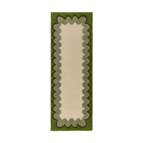 Zelený/v přírodní barvě ručně tkaný vlněný běhoun 80x230 cm Wiggle Wool – Flair Rugs
