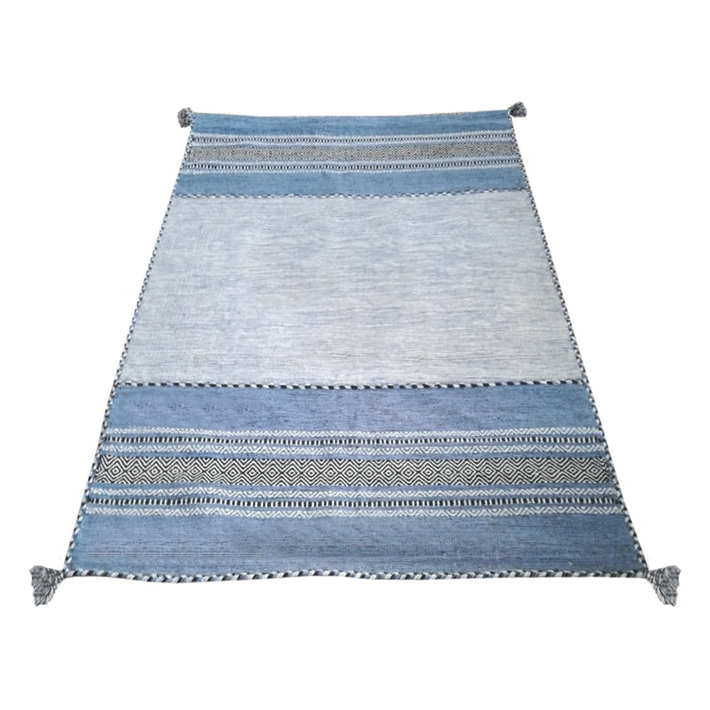 Modro-šedý bavlněný koberec Webtappeti Antique Kilim, 60 x 200 cm