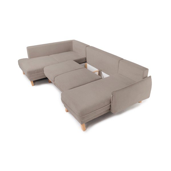 Taupe manšestrová rozkládací/s úložným prostorem rohová pohovka (levý roh/do "U") Tori – Bonami Selection-image-3