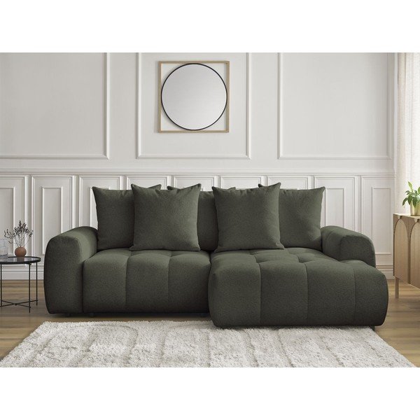 Khaki žinylková rozkládací/s úložným prostorem rohová pohovka (pravý roh/s lenoškou) Roxelane – Bobochic Paris-image-1