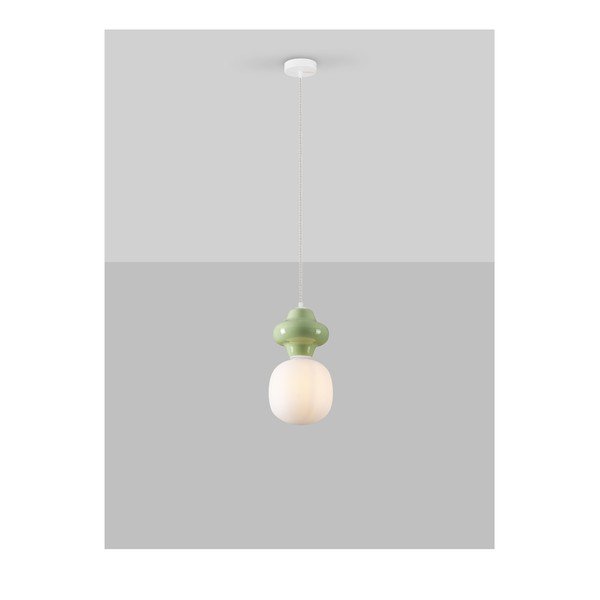 Bílé/světle zelené keramické závěsné svítidlo se skleněným stínidlem ø 18 cm Clio – Nova Luce-image-2