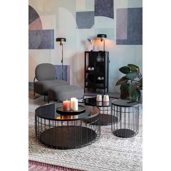 Černý kulatý konferenční stolek se skleněnou deskou 80x80 cm Lance – White Label-image-4