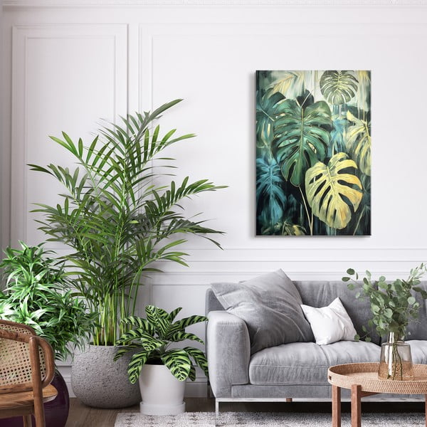 Obraz s ručně malovanými prvky na plátně 70x100 cm Monstera – Styler-image-1