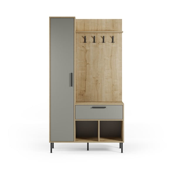 Předsíňová sestava v dekoru dubu v zeleno-přírodní barvě 108x195x35 cm Heidy – Marckeric