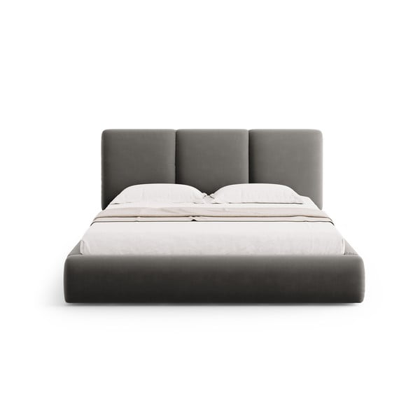 Šedá sametová čalouněná dvoulůžková postel s úložným prostorem s roštem 160x200 cm Brody – Mazzini Beds-image-3