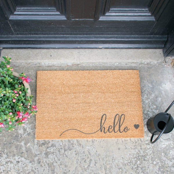 Šedá rohožka z přírodního kokosového vlákna Artsy Doormats Hello Scribble, 40 x 60 cm-image-1