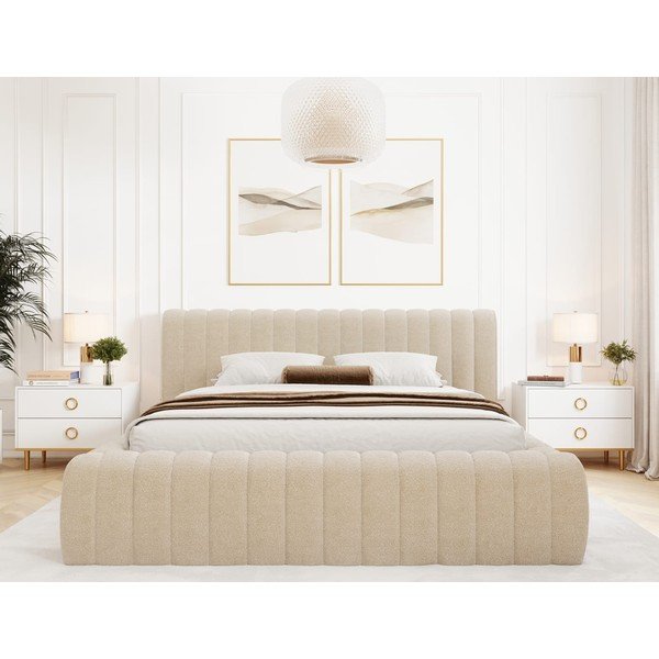 Béžová čalouněná dvoulůžková postel s úložným prostorem s roštem 140x200 cm Carilla – ELTAP-image-4