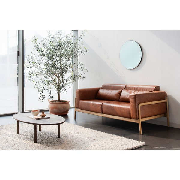 Hnědý konferenční stolek z dubového dřeva 65x120 cm Mu – Gazzda-image-1