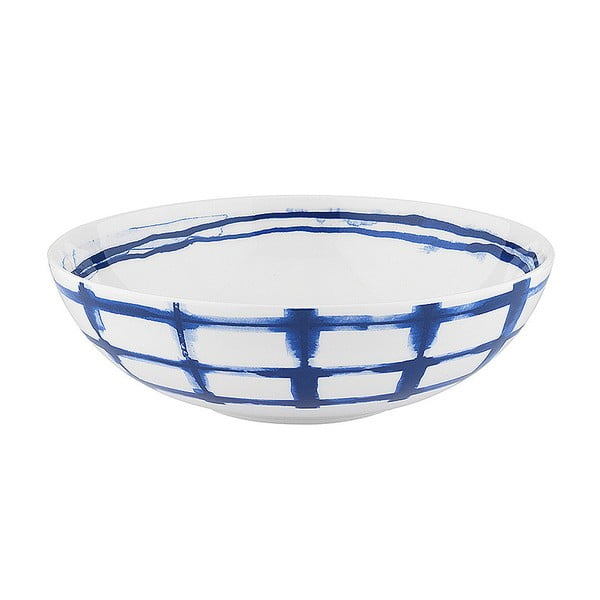 Modrobílý hluboký porcelánový talířek Santiago Pons Grid, ⌀ 19 cm 