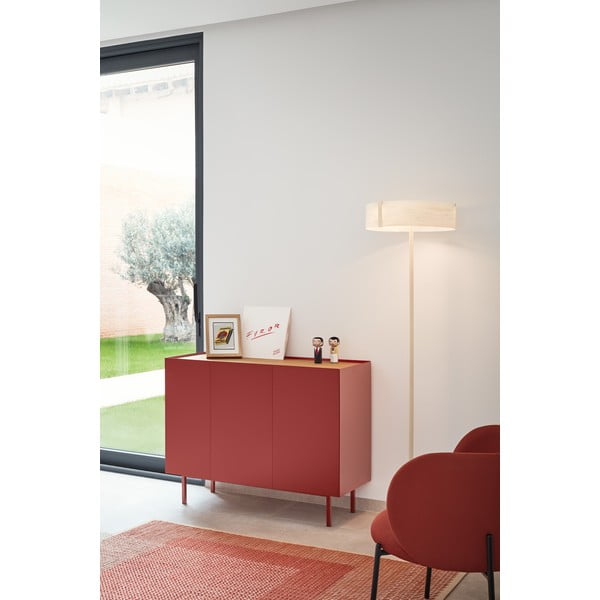 Červená nízká komoda v dekoru dubu 110x85 cm Arista – Teulat-image-1