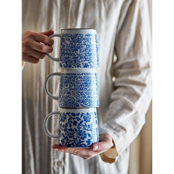 Bílé/modré kameninové hrnky v sadě 3 ks Molly – Bloomingville-image-1