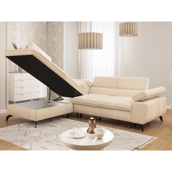 Krémová žinylková rohová pohovka (levý roh/do L) Marbeya  – Ropez-image-1