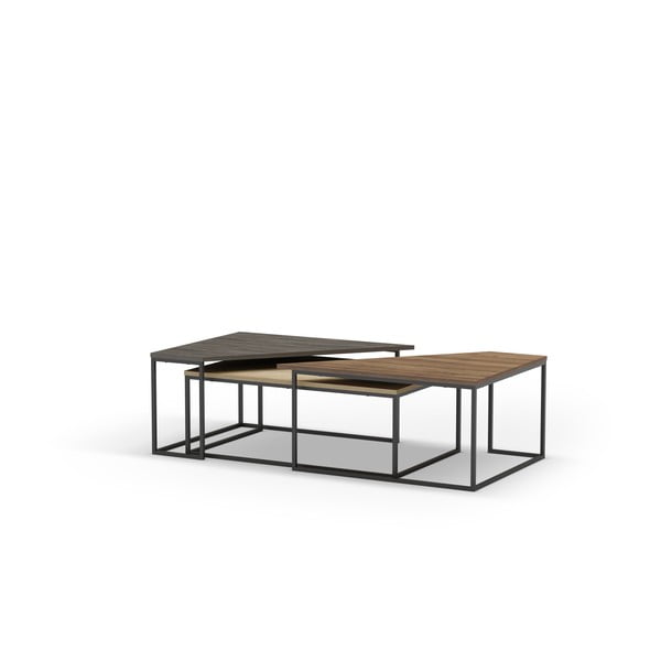 Konferenční stolky v sadě 3 ks s deskou v dekoru ořechového dřeva v přírodní barvě 70x110 cm Titan – Marckeric-image-4