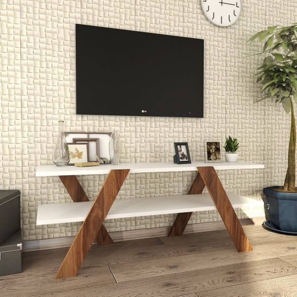Bílý/přírodní TV stolek v dekoru ořechu 120x33 cm Basic – Kalune Design-image-2