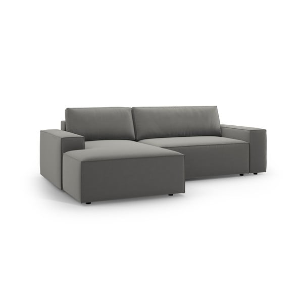 Světle šedá sametová rozkládací rohová pohovka s úložným prostorem (levý roh/s lenoškou) Jodie – Micadoni -image-2