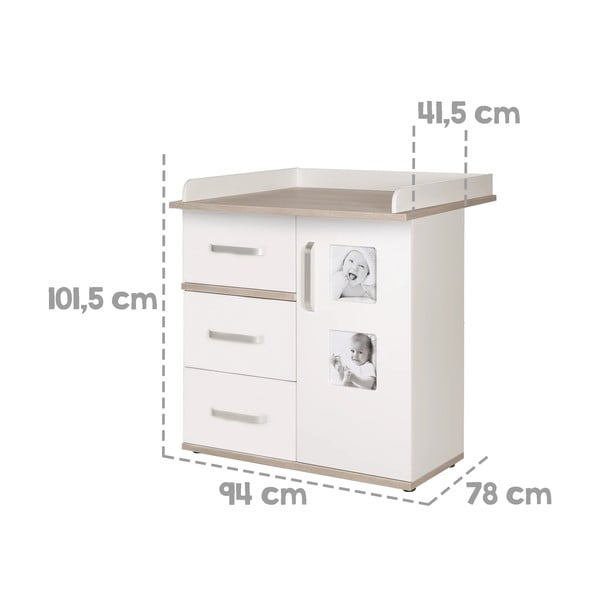 Bílá vysoká dětská komoda v dekoru jilmu s přebalovacím pultem 94x102 cm Moritz – Roba-image-1