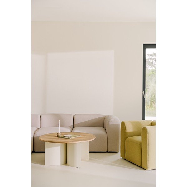 Krémový/v přírodní barvě kulatý konferenční stolek s deskou v dekoru jasanového dřeva ø 95 cm Gavo – noo.ma-image-2