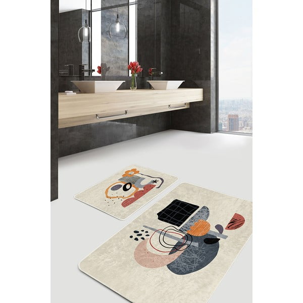 Béžové sametové koupelnové předložky v sadě 2 ks 60x100 cm – Mila Home-image-2