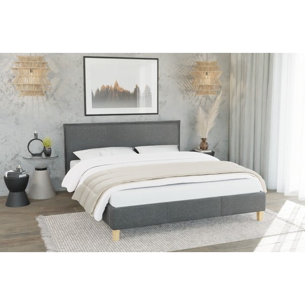 Tmavě šedá čalouněná dvoulůžková postel s roštem 140x200 cm Tina – Ropez-image-3