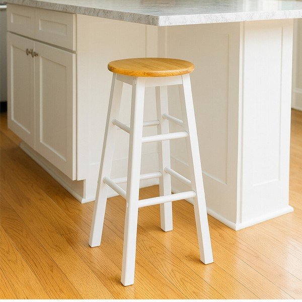 Bílá/v přírodní barvě barová stolička z kaučukového dřeva (výška sedáku 74 cm) Chester – Premier Housewares-image-3