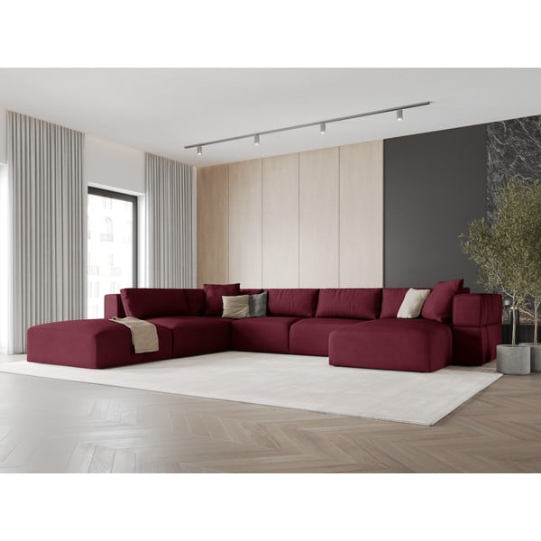 Vínová rohová pohovka do "U", levý roh Esther – Milo Casa-image-1