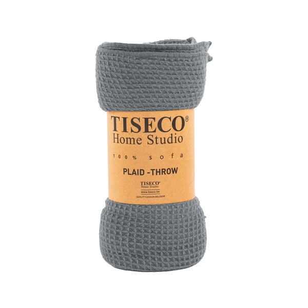 Šedý přehoz Tiseco Home Studio Mini Waffle, 130 x 170 cm