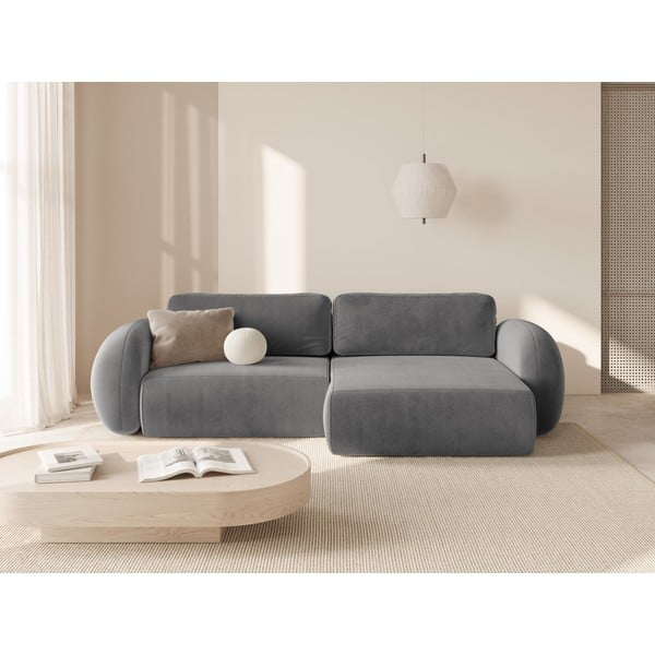 Tmavě šedá sametová rozkládací/s úložným prostorem rohová pohovka Tonale – Cosmopolitan Design-image-1