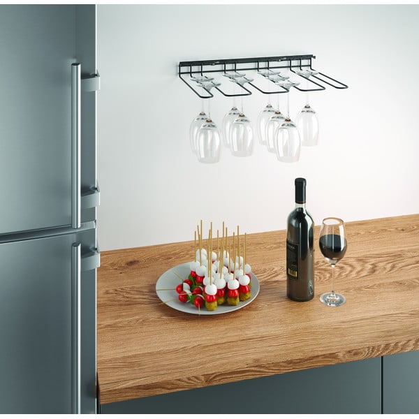Černý nástěnný držák skleniček na víno Metaltex Wine Glass-image-1